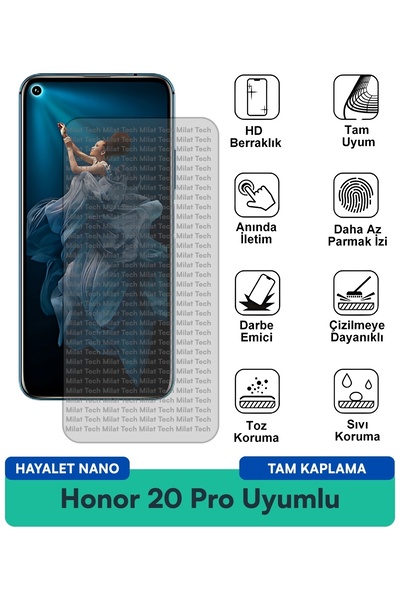 Milat Tech طبقة حماية للشاشة من Honor 20 Pro Hayalet Nano تمنع بصمات الأصابع ...