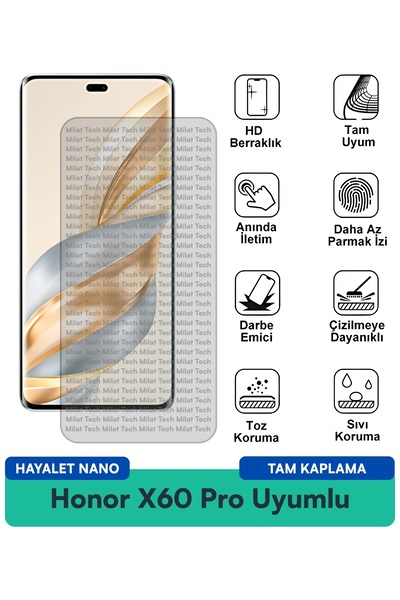 Milat Tech فيلم حماية الشاشة Honor X60 Pro Hayalet Nano يوفر حماية رقيقة للخص...