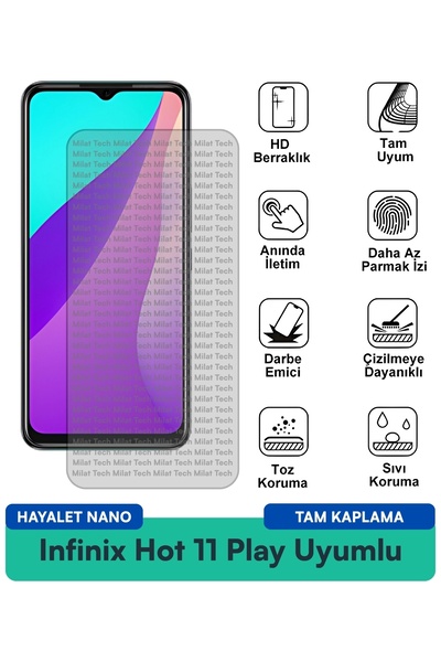 Milat Tech فيلم حماية الشاشة Infinix Hot 11 Play Hayalet Nano مقاوم للخدوش وا...