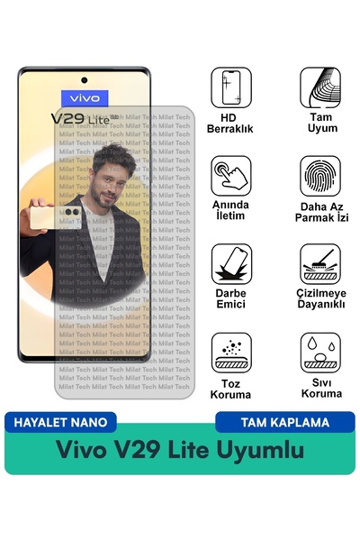 Milat Tech فيلم حماية الشاشة Vivo V29 Lite Hayalet Nano مقاوم للخدوش والصدمات