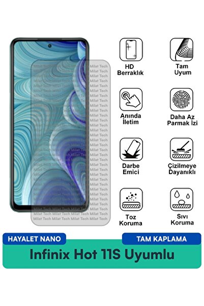 Milat Tech فيلم حماية الشاشة Infinix Hot 11S Hayalet Nano خالٍ من الفقاعات وس...
