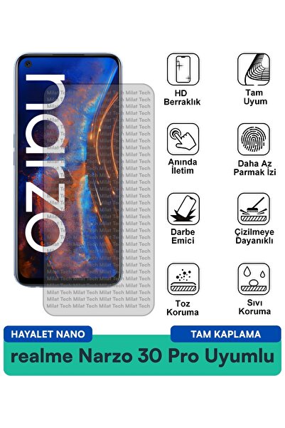 Milat Tech فيلم حماية الشاشة Realme Narzo 30 Pro Hayalet Nano مقاوم للخدوش وا...