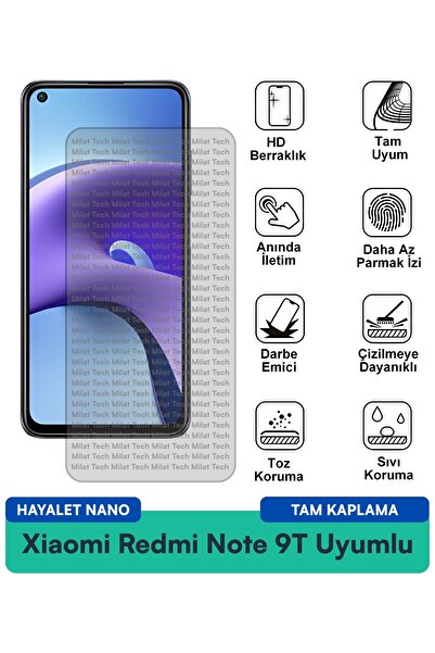 Milat Tech فيلم حماية الشاشة Xiaomi Redmi Note 9T Hayalet Nano طويل الأمد وسه...