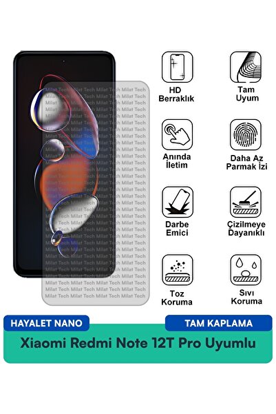 Milat Tech فيلم حماية الشاشة Xiaomi Redmi Note 12T Pro Hayalet Nano مقاوم للب...
