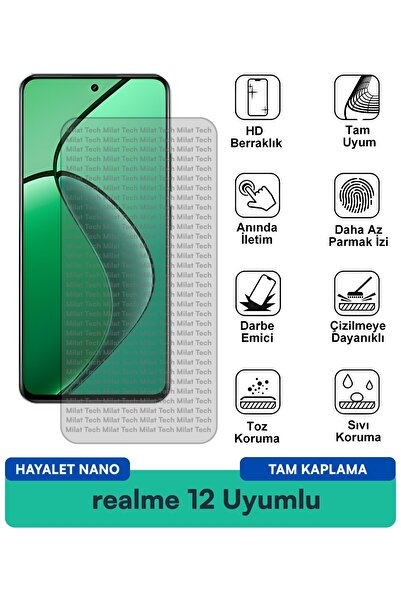 Milat Tech فيلم حماية شاشة ريلمي 12 هايتل نانو خالٍ من الفقاعات ومقاوم للبقع