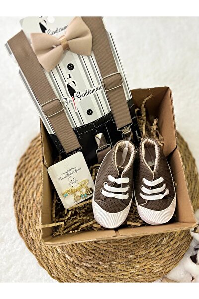 Kereminko Bebek Erkek Bebek Kahve Gentleman Hediye Seti – Papyonlu Askılı Pan...