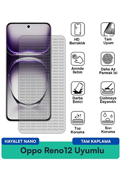 Milat Tech طبقة حماية شاشة Oppo Reno12 Hayalet Nano سهلة التركيب تمنع الخدوش