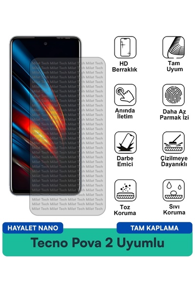 Milat Tech فيلم حماية الشاشة Tecno Pova 2 Hayalet Nano مقاوم للخدوش والصدمات