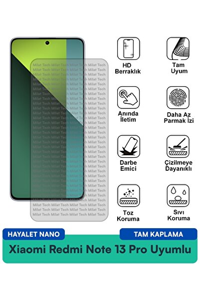 Milat Tech طبقة حماية للشاشة من نوع Xiaomi Redmi Note 13 Pro Hayalet Nano مقا...