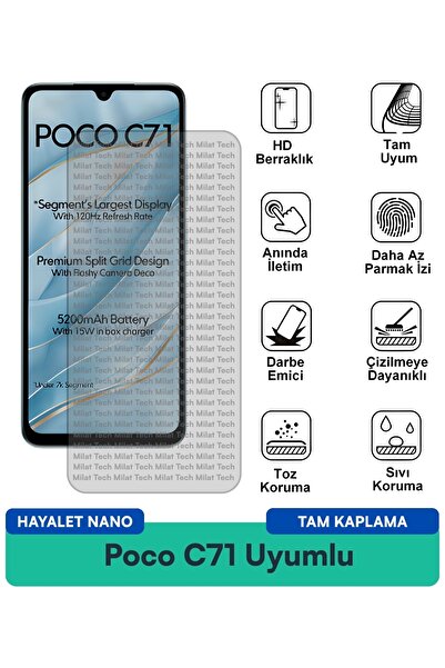 Milat Tech طبقة حماية للشاشة من Poco C71 Hayalet Nano مقاومة للخدوش والصدمات