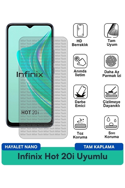 Milat Tech فيلم حماية الشاشة Infinix Hot 20i Hayalet Nano ممتص للصدمات ومقاوم...