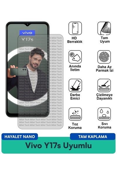 Milat Tech فيلم حماية الشاشة Vivo Y17s Hayalet Nano مقاوم للخدوش والصدمات