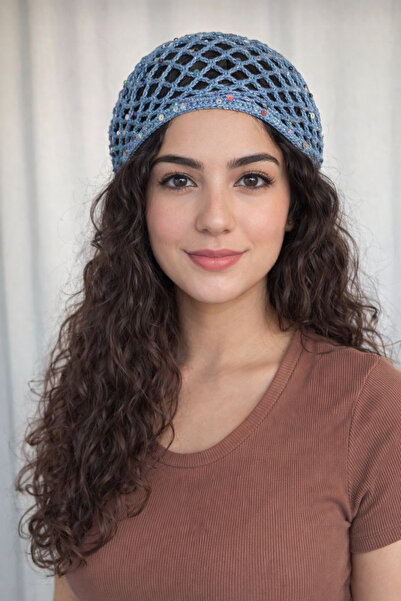 A&D HANDMADE قبعة محبوكة يدويًا>قبعة شبكية بتفاصيل بريدية>إكسسوارات للشعر