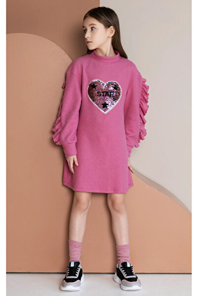 SheShe فستان بناتي مزين بالترتر على شكل قلب