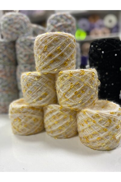 göçer خيط حياكة يدوي بلون كريمي ذهبي بتصميم فراشة، وزن 600 جرام