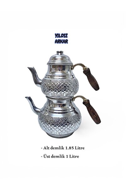 YILDIZ ARKAR Alüminyum Ahşap Saplı Motifli Çaydanlık 4,5 Kişilik