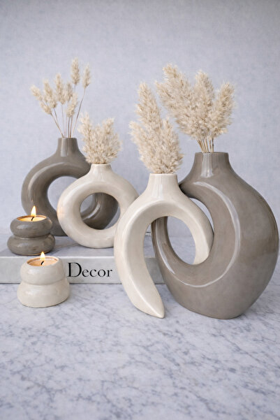 Luthien Parlak Vernikli Sarmaşık Vazo, Donut Vazo ve Şamdan Seti