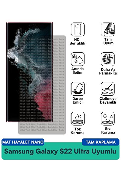 Milat Tech Samsung Galaxy S22 Ultra Mat Hayalet Nano Ekran Koruma Filmi Çizil...