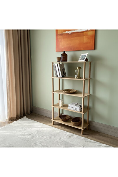 Vera Concept Home Modern Dekoratif Beş Raflı Ahşap Kitaplık 110 x 30 cm Kahve...