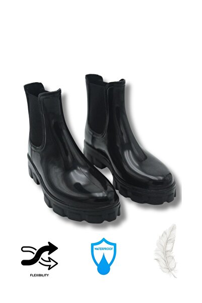 BGL Kadın Siyah Rugan Chelsea Bot – Su Geçirmez Kalın Taban