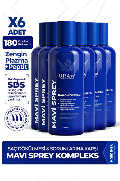 Uraw Mavi Sprey 6'lı Set - Saç Kökü Aktivasyonunu Destekleyen Gelişmiş Kompleks