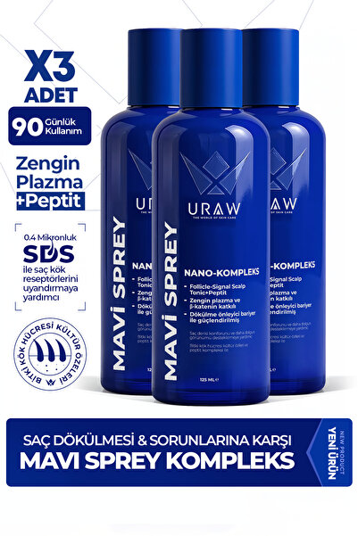Uraw Mavi Sprey 3'lü Set - Saç Kökü Aktivasyonunu Destekleyen Gelişmiş Kompleks