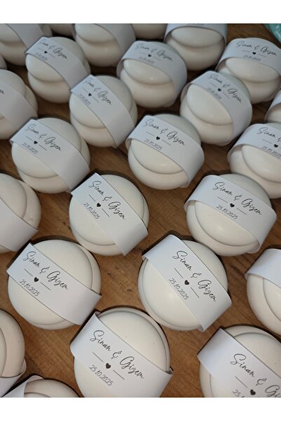 Yuvarlak Taş Tozu Mum Kavanozu Söz Hediyelik, Nişan Hediyelik, Tealight Mumlu Hediyelik - 10 Adet