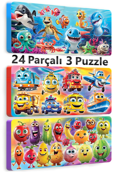 EVAKANCA 24 Parça 3'lü SET Araç Meyve Sebze Deniz Hayvanları