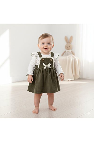 ÇAKAR BEBE Kız Bebek Kadife Jile Elbise Takım