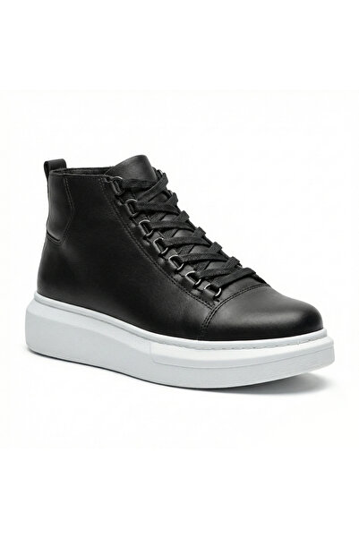 BESKAR Siyah Beyaz Tabanlı Bağcıklı Erkek Spor Bot - Yüksek Tabanlı Tarz Snea...