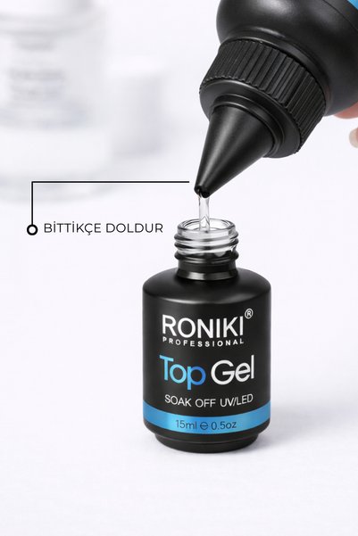 RONIKI Professional Extra Parlak Top MX501 Gel 60g – Fırçasız Dökme, Eko Boy