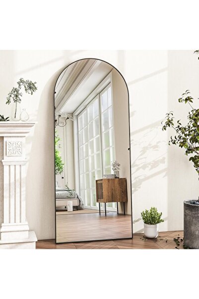 EFFE YAPI DEKOR مرآة ملابس بيضاوية قائمة بإطار معدني ذهبي { 180×60} سم.