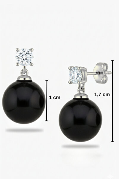 bymissmücevherat 925 Ayar Gümüş Işıltılı Oniks Taşlı Vidalı Küpe – 10 mm Siya...