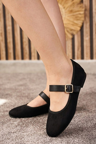 Nstil Жіночі чорні замшеві балетки на ремінці з регульованою пряжкою, з плоск...