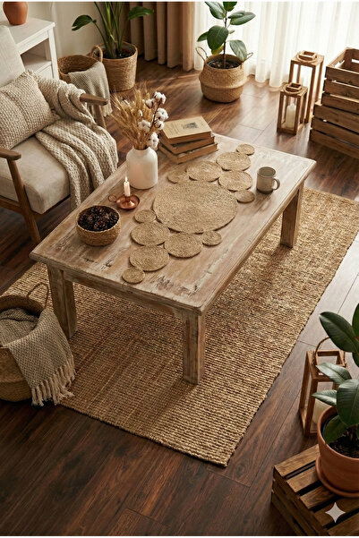 Homever Husă pentru masă de cafea din jută, cu frânghie, 90x35cm, pentru bucă...