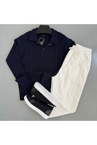 WENMİNG طقم علوي وسفلي من القماش العثماني العادي للرجال بنمط خطوط