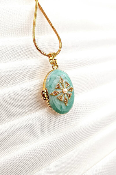 Stella Fortis Turkuaz Mine Detaylı Kapaklı Madalyon Kolye – Altın Renk Yılan ...
