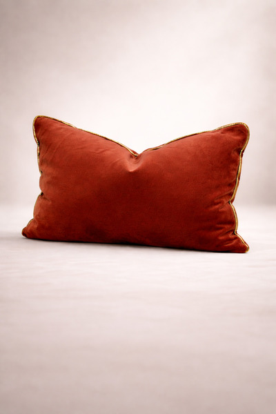 Alacastore Tan Orange Velvet Cushion Cover with Gold Piping Hidden Zipper Rec...