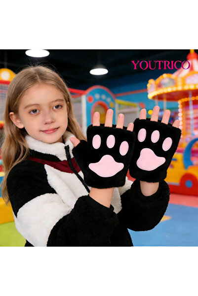 Youtrico Cute children's gloves, plush cat paw half-finger gloves, adorable p...