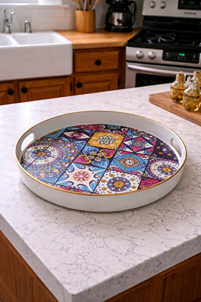 Generic صينية تقديم فخمة بنقشة ورد – لمسة أناقة لكل مناسباتك