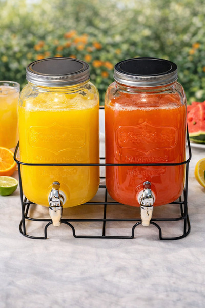 WDA Double Glass Beverage Dispenser with Metal Stand & Taps – Juice, Water & ...