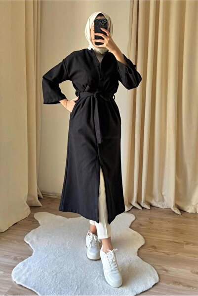 TRENDTESETTÜR KADIN SİYAH KUŞAKLI KABAN T 0316
