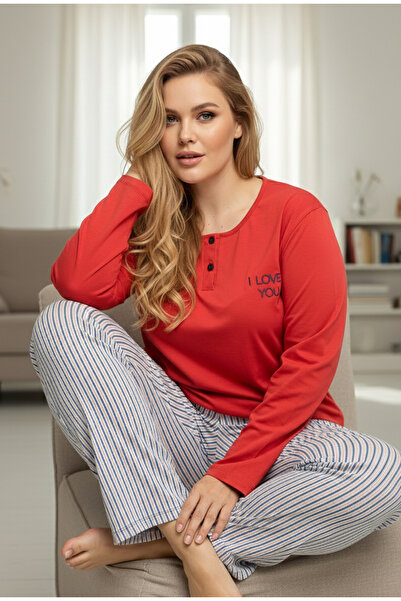 Siyah İnci kiremit desenli Curve Büyük Beden Battal Boy Pamuklu Pijama Takım2...