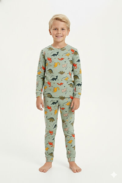 MADALİNA Chlapecká pyžamová souprava ze 100% bavlny s bílým vzorem dinosaurů