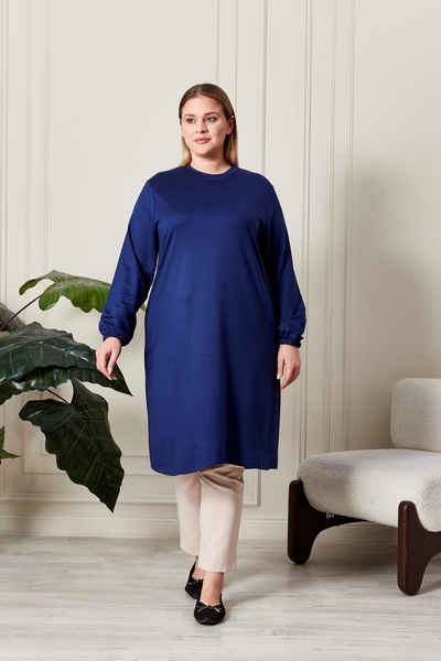 Ferace تونيك حجاب طويل من القطن الممشط ذو خيطين مقاس كبير للنساء باللون النيلي