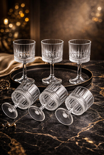 YzHome 6 Lı Cam Ayaklı Kahve Yanı Su Bardağı Bardak 85ml