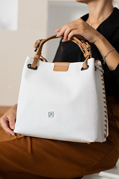 Just Polo BeyazTaba Kadın Kabartma Desenli Mıknatıslı Çıtçıt Kapama El Çantas...