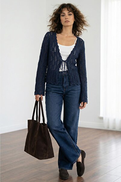 SHERIN Indigo Openwork Knitwear Cardigan