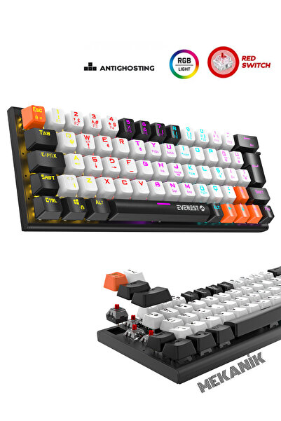 Everest Parley Beyaz/ Siyah Rainbow Aydınlatmalı Türkçe Q RED Switch Kablolu ...