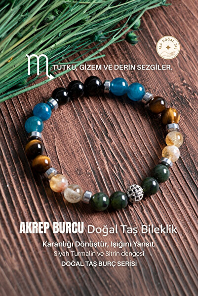 Alp Doğal Taş Doğal Taş Akrep Burcu Bileklik ( Yeşim sitrin kaplan gözü apati...